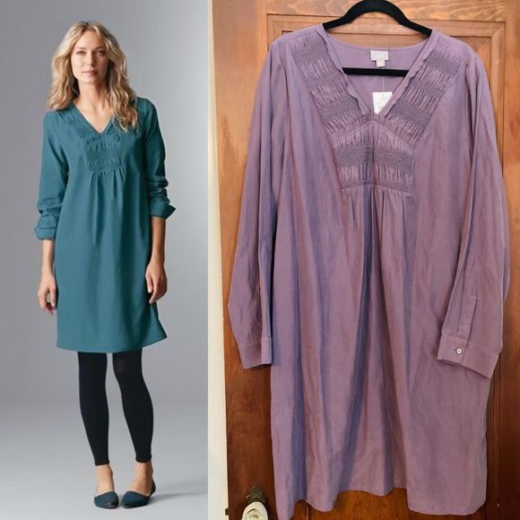 J. Jill Dresses & Skirts - J Jill | NWT Silk blend Pintuck Smocked Shirtdress in Loganberry Purple | XL